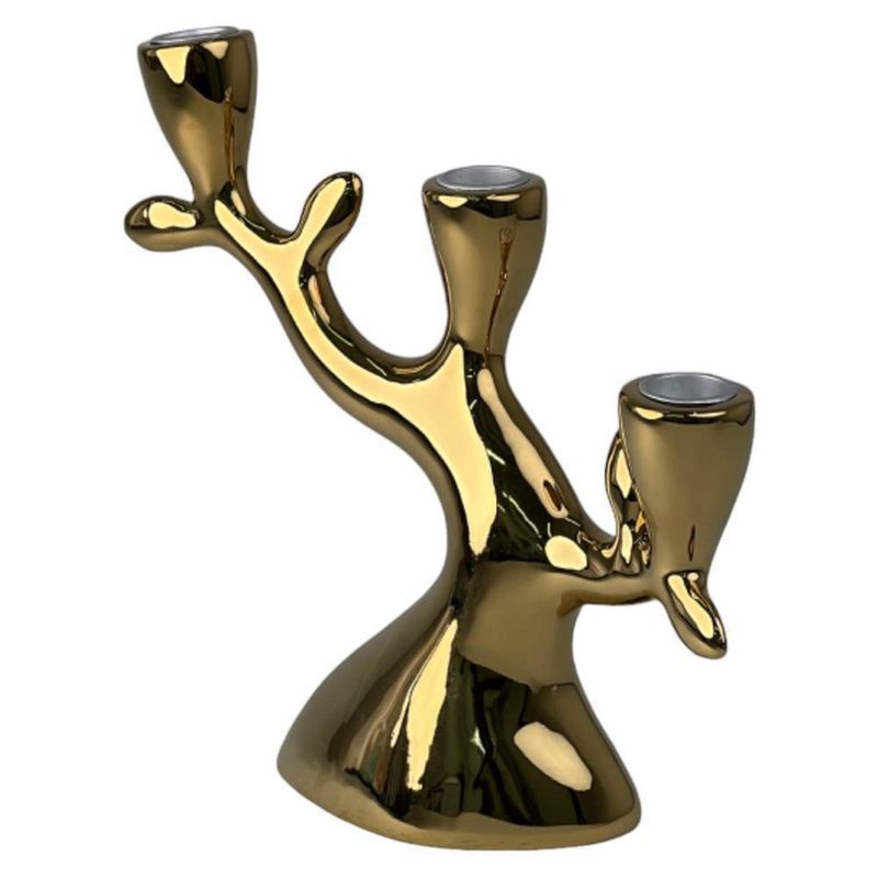 Candelero Decorativo Metálico Dorado 27 Cm