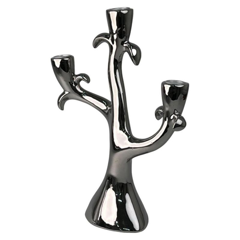 Candelero Decorativo Metálico Cromado 35 Cm