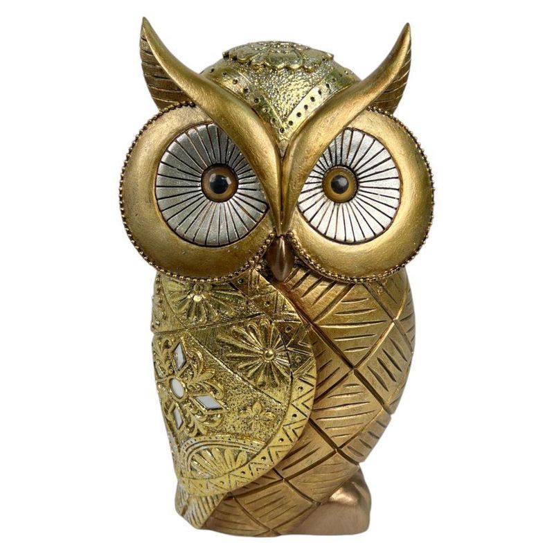Figura Decorativa Búho Dorado con Relieve