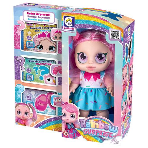 Muñeca arcoíris con sorpresas cabello rosa