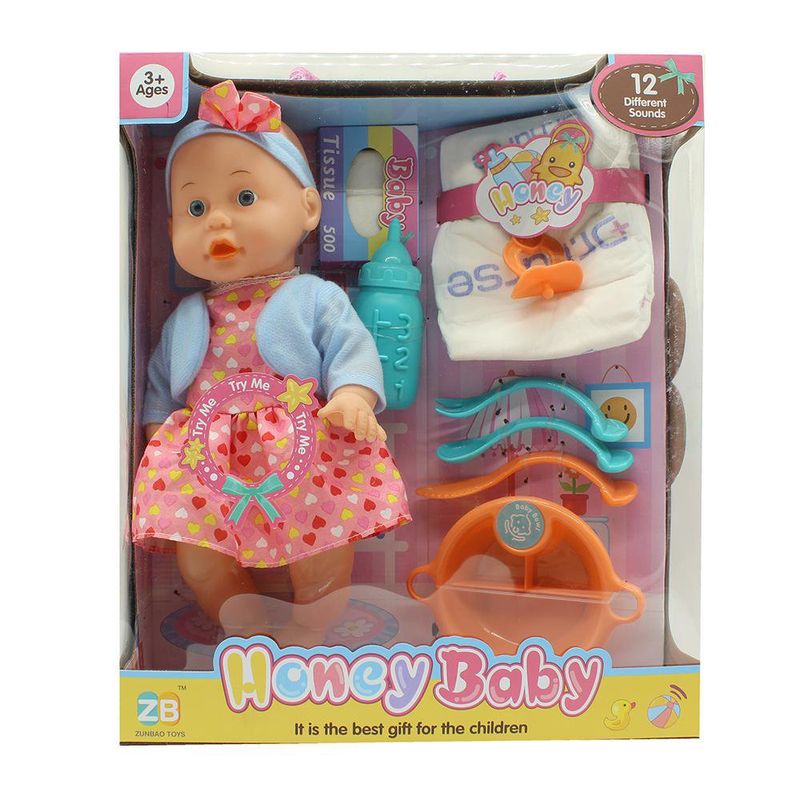 Muñeca Bebé de 14 Plg con Accesorios y Función