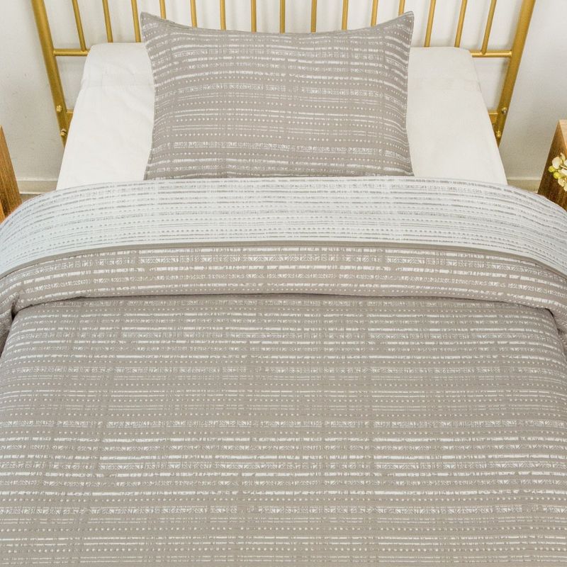 Set Cubrecama Imperial Líneas Beige/Blanco