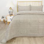 Set Cubrecama Full/Queen Líneas Beige/Blanco