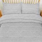 Set Cubrecama Full/Queen Líneas Gris/Blanco