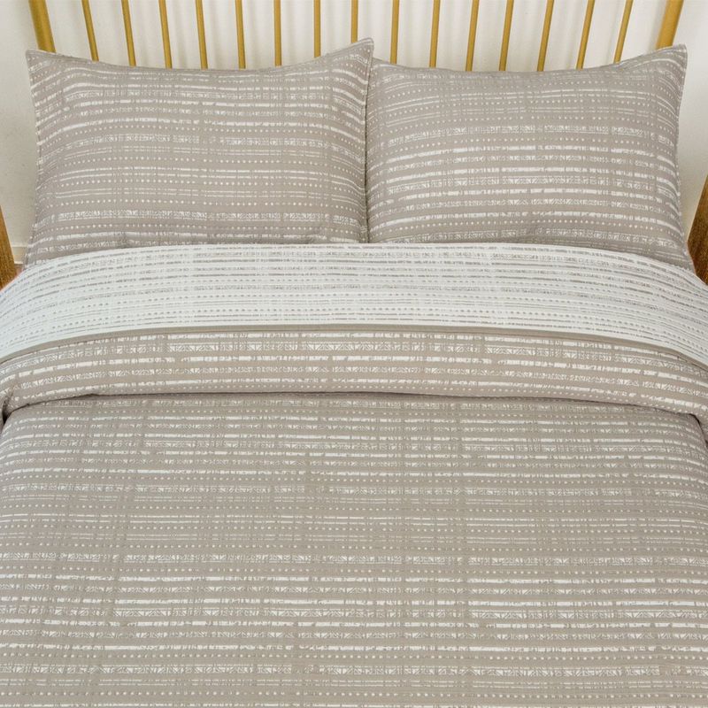 Set Cubrecama Full/Queen Líneas Beige/Blanco