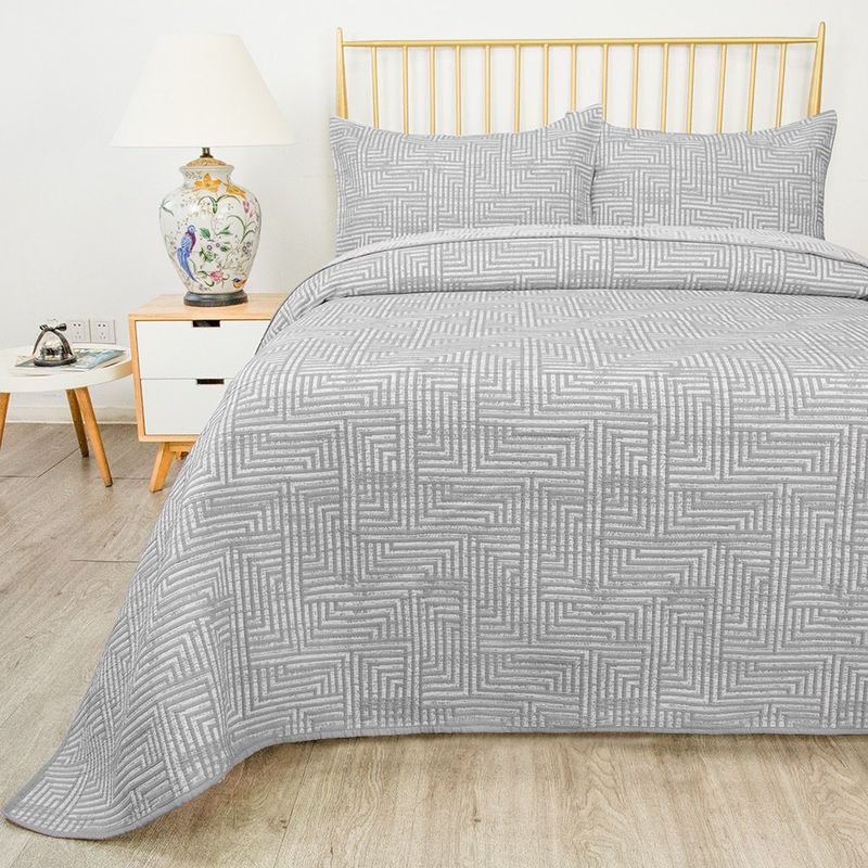 Set Cubrecama Full/Queen Líneas Gris/Blanco