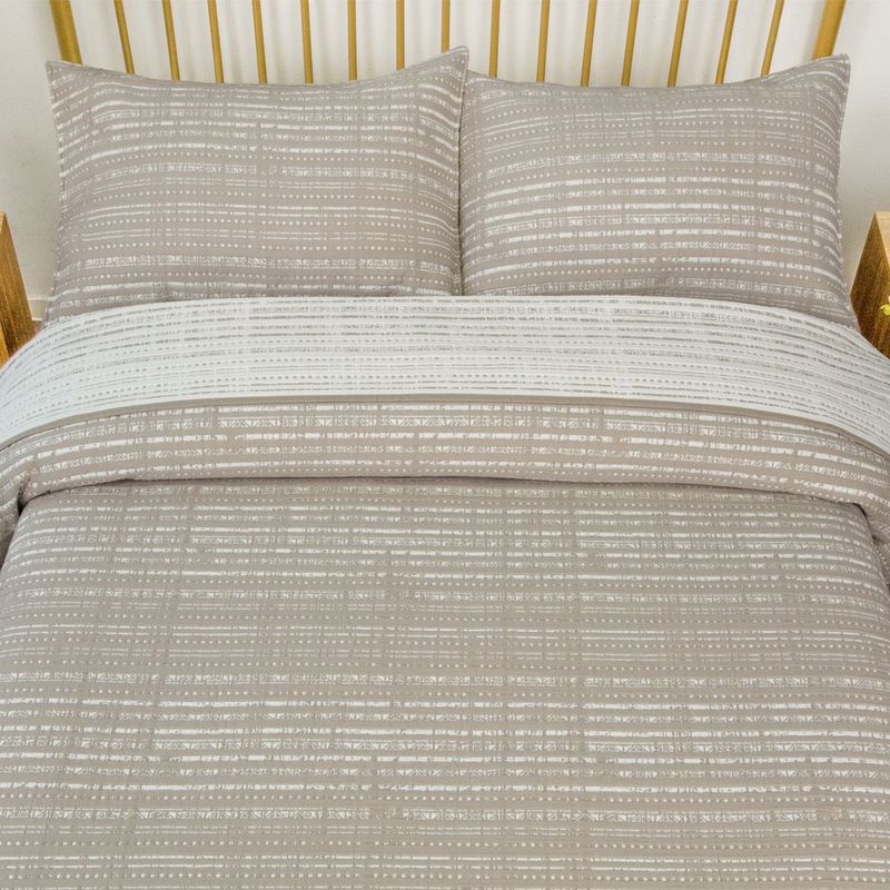 Set Cubrecama King Ramas Líneas Beige/Blanco