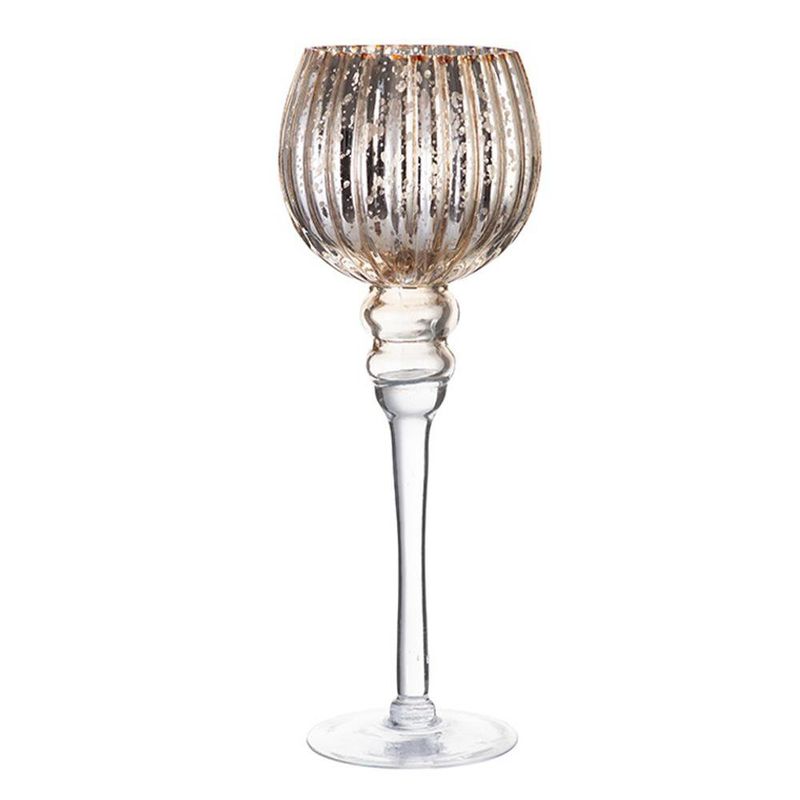 Candelero Tipo Copa con Acabado Dorado Envejecido