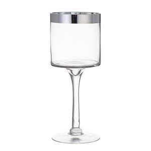Candelero de Vidrio con Borde Plateado