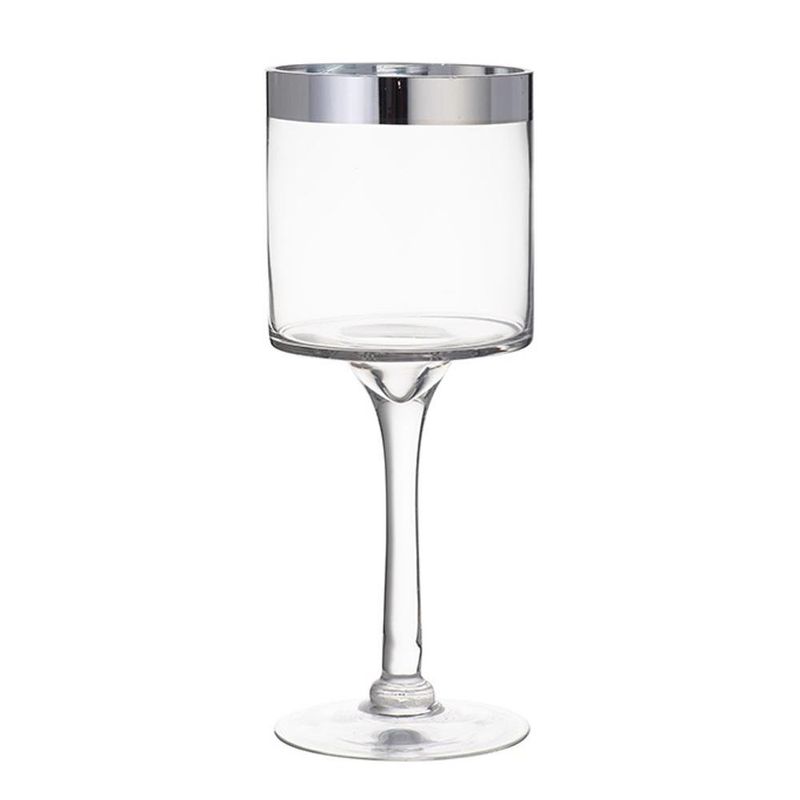 Candelero de Vidrio con Borde Plateado