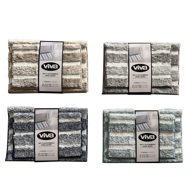 Set de 2 Alfombras de Baño Color Azul con Diseño a Rayas