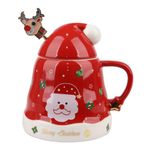 Taza Navideña Roja con Cuchara y Tapadera Santa Clous