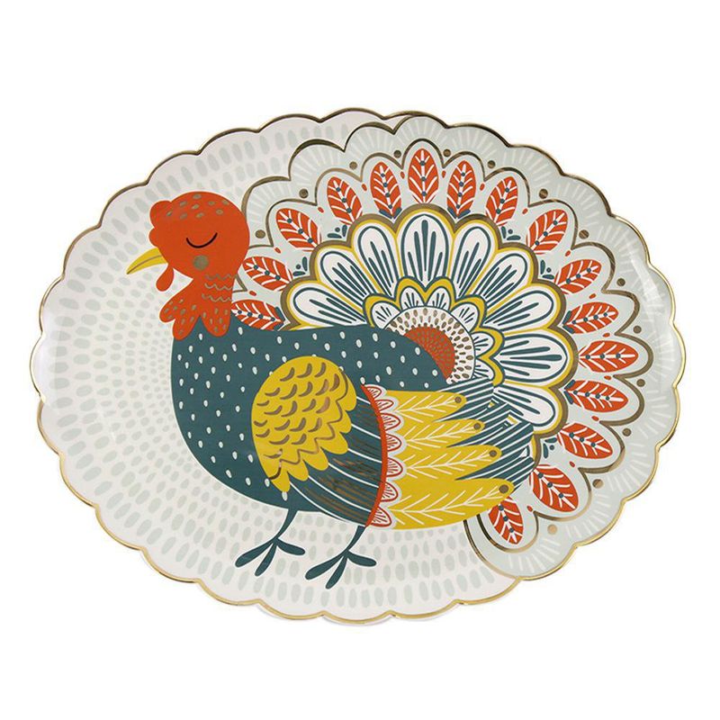 Plato Ovalado Pavo Diseño Folk Colorido