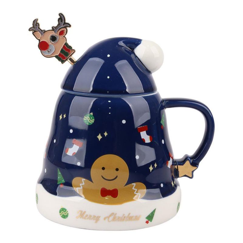 Taza Navideña Azul con Tapa y Cuchara