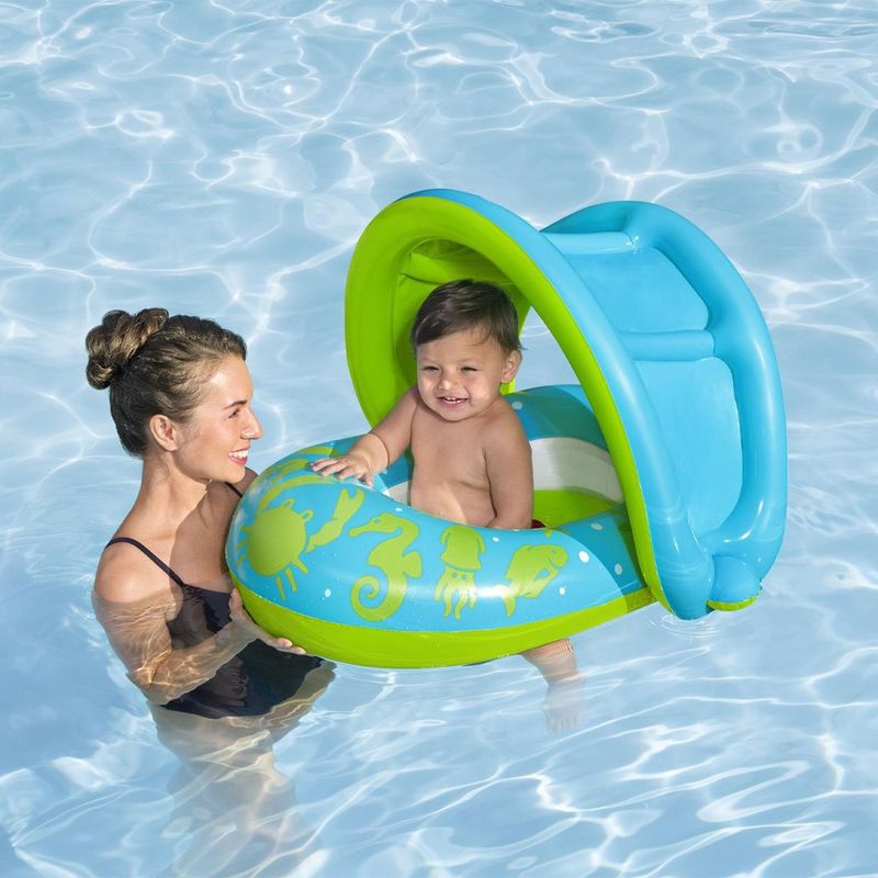 Flotador Inflable para Bebé con Sombrilla y Asiento Seguro Colores Surtidos