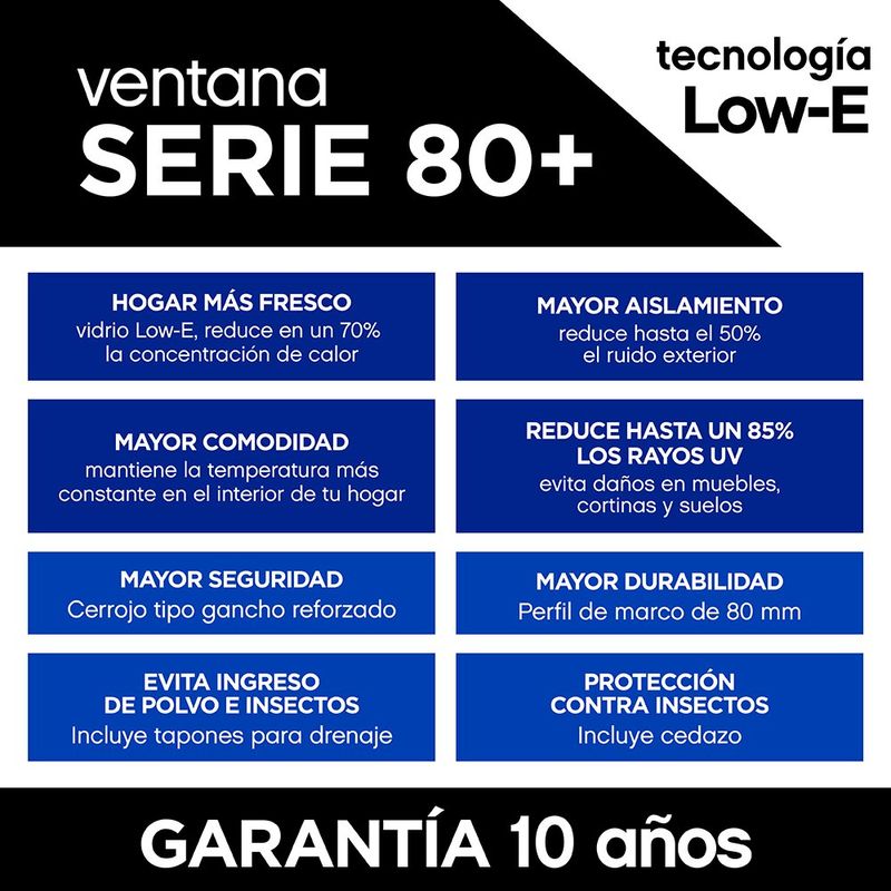 Ventana PVC Blanca S80+ Corredera Vidrio Low E 100x100 Cm