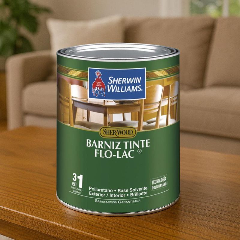 Barniz Tinte Sher-Wood Flo-Lac para Madera Interior y Exterior 1 Gal
