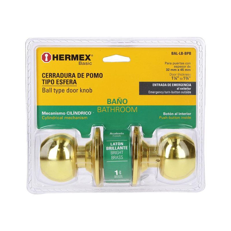 Cerradura Esfera Cilíndrico Para Baño Latón Brillante - Hermex Basic