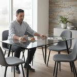 Set de Comedor Kurt para 6 Personas Mesa de Vidrio y Sillas Grises