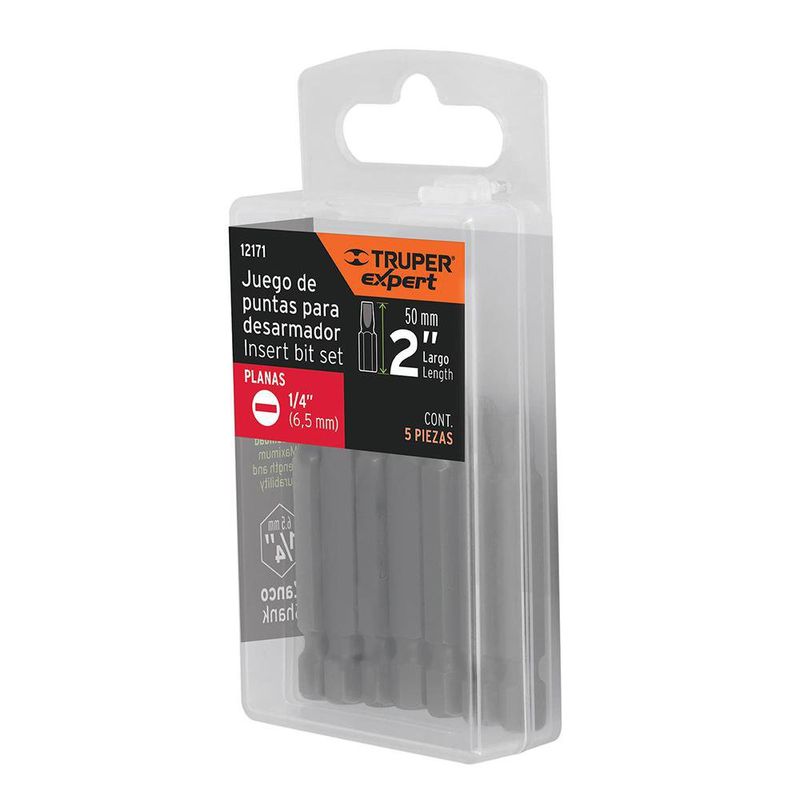 Set de 5 Puntas Planas para Desarmador 1/4 X 2 Plg