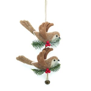 Colgante Navideño de Pájaros con Detalle de Hojas y Campana