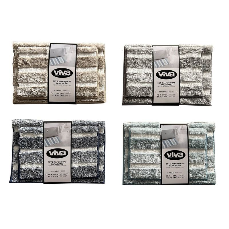 Set de 2 Alfombras para Baño Beige con Diseño a Rayas