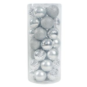 Set de 35 Bombas Navideñas Plateadas 6 cm