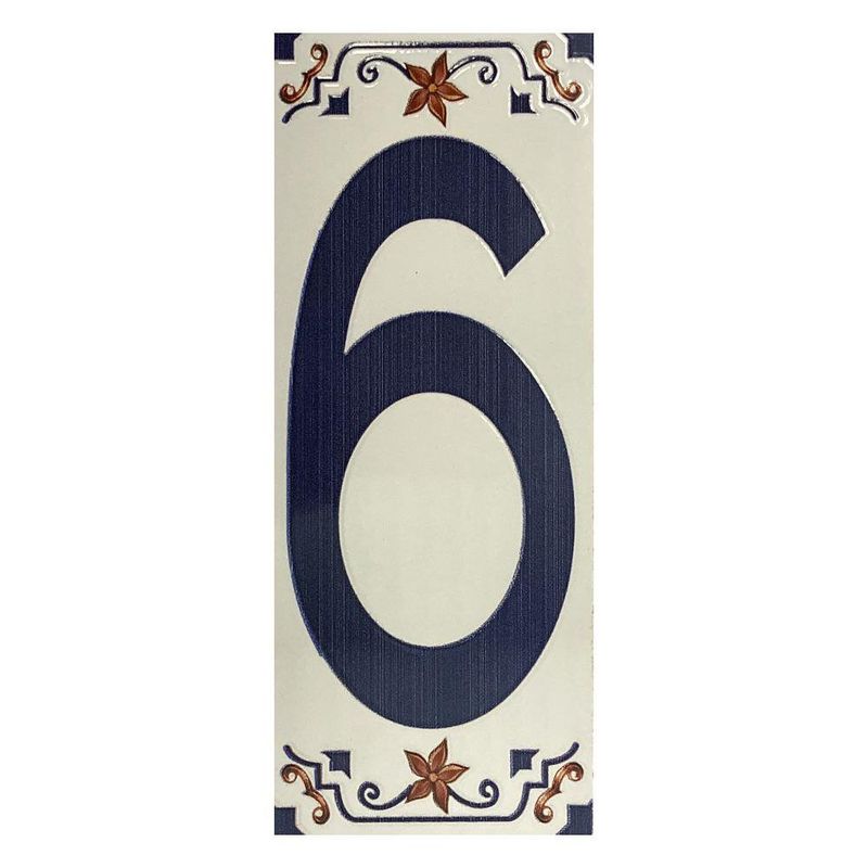 Número Decorativo Cerámico 6 tipo Talavera 7.5x18 Cm