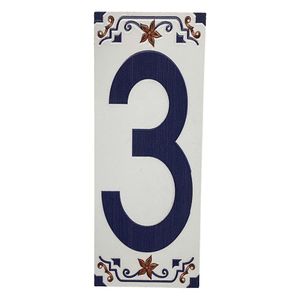 Número Decorativo Cerámico 3 tipo Talavera 7.5x18 Cm