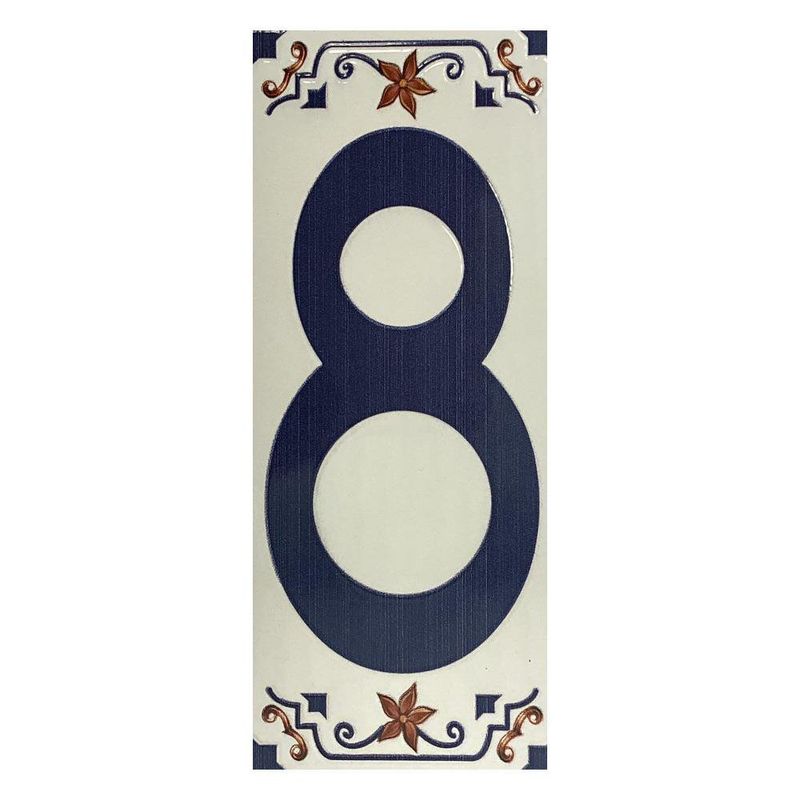 Número Decorativo Cerámico 8 tipo Talavera 7.5x18 Cm