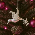 Colgante Navideño de Ave Iridiscente con Brillo Escarchado