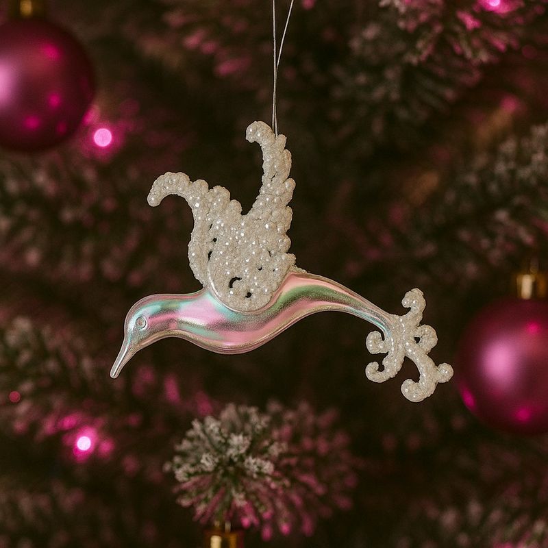 Colgante Navideño de Ave Iridiscente con Brillo Escarchado