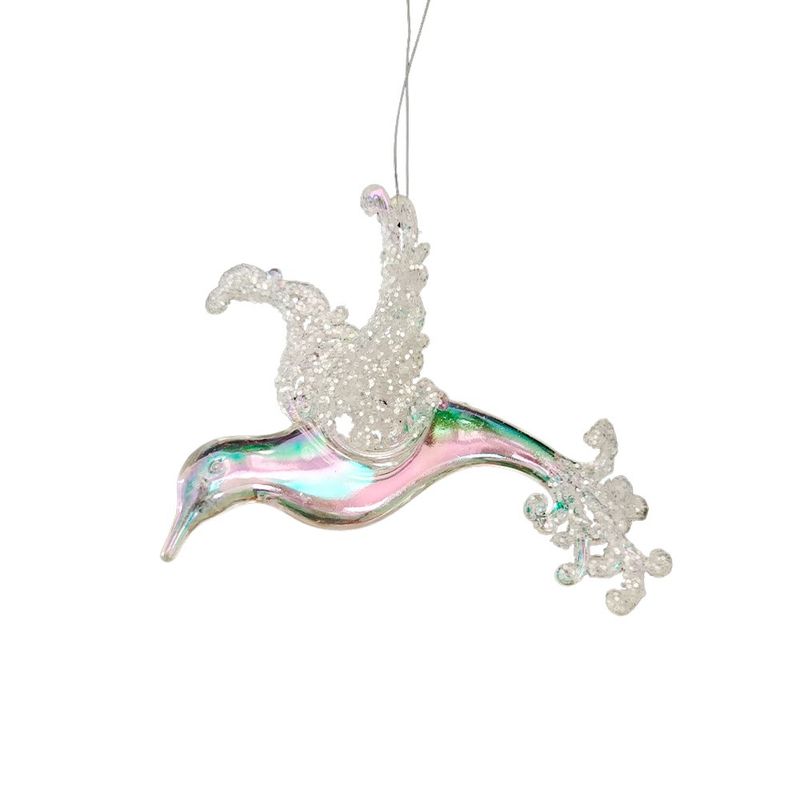 Colgante Navideño de Ave Iridiscente con Brillo Escarchado