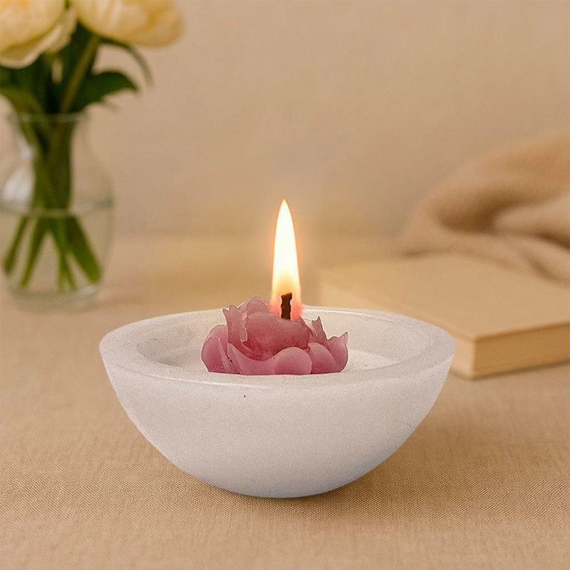 Vela Decorativa Media Esfera con Flor Rosa