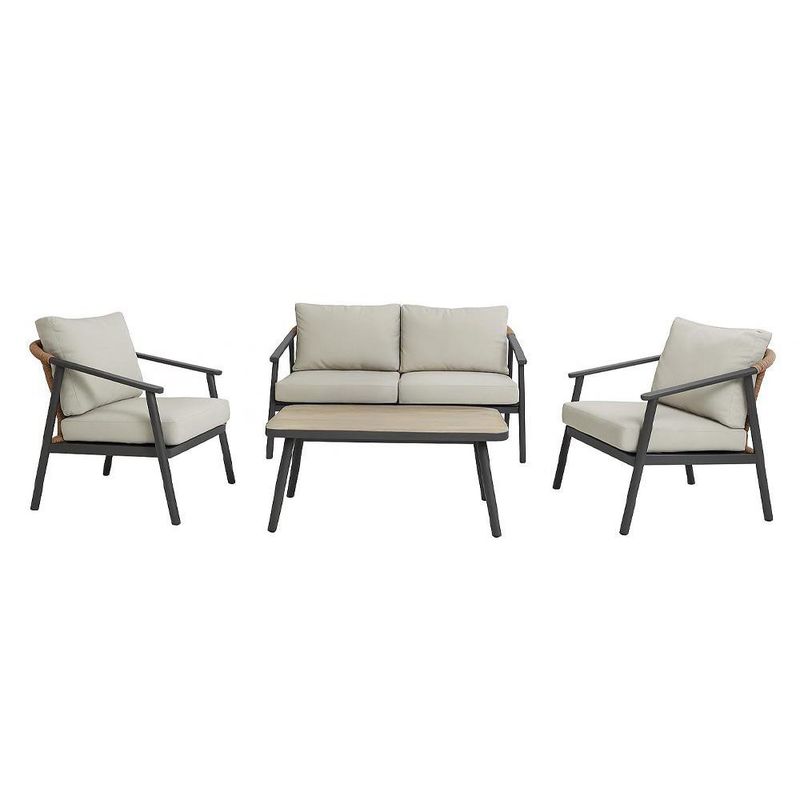 Set de Jardín Lily con Mesa Tipo Madera y Cojines Beige de 4 Piezas