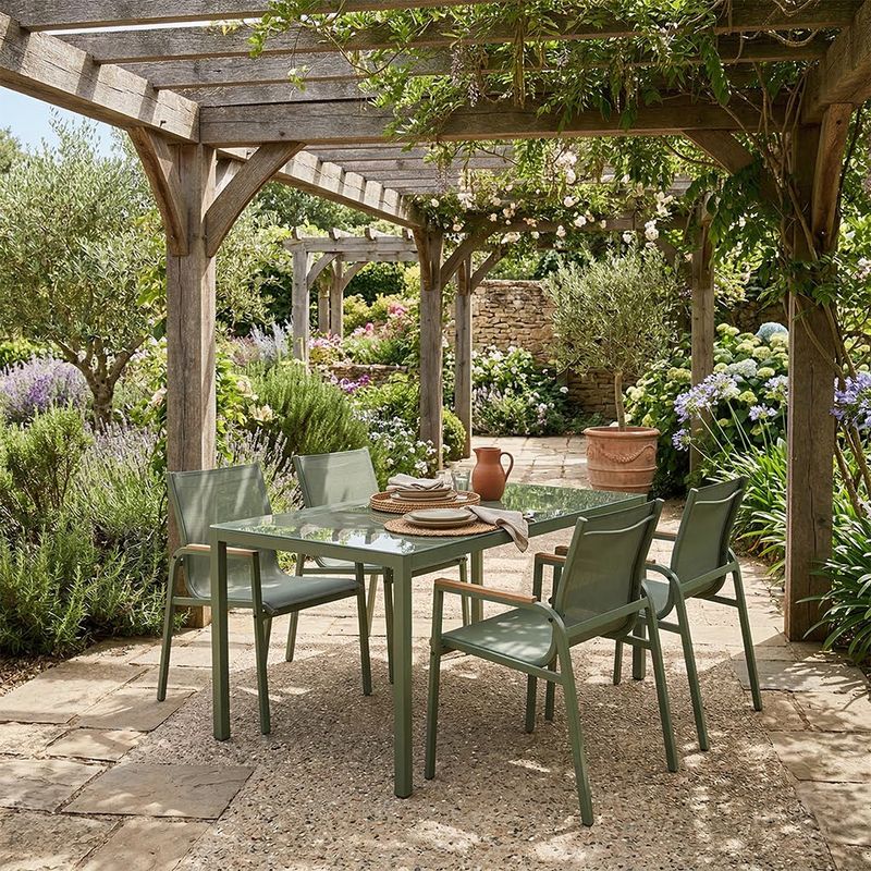 Set Comedor Exterior Acero Verde 5 Pzas.