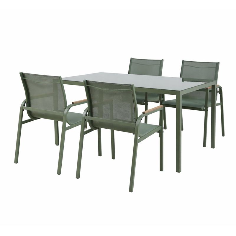 Set Comedor Exterior Acero Verde 5 Pzas.