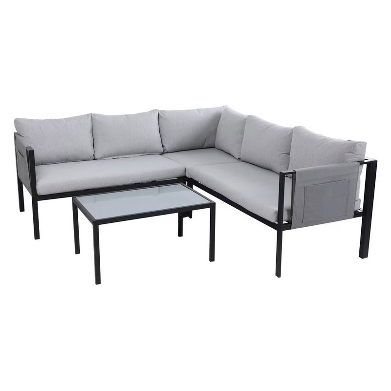 Set Esquinero Otto de 4 Piezas Negro con Cojines Grises