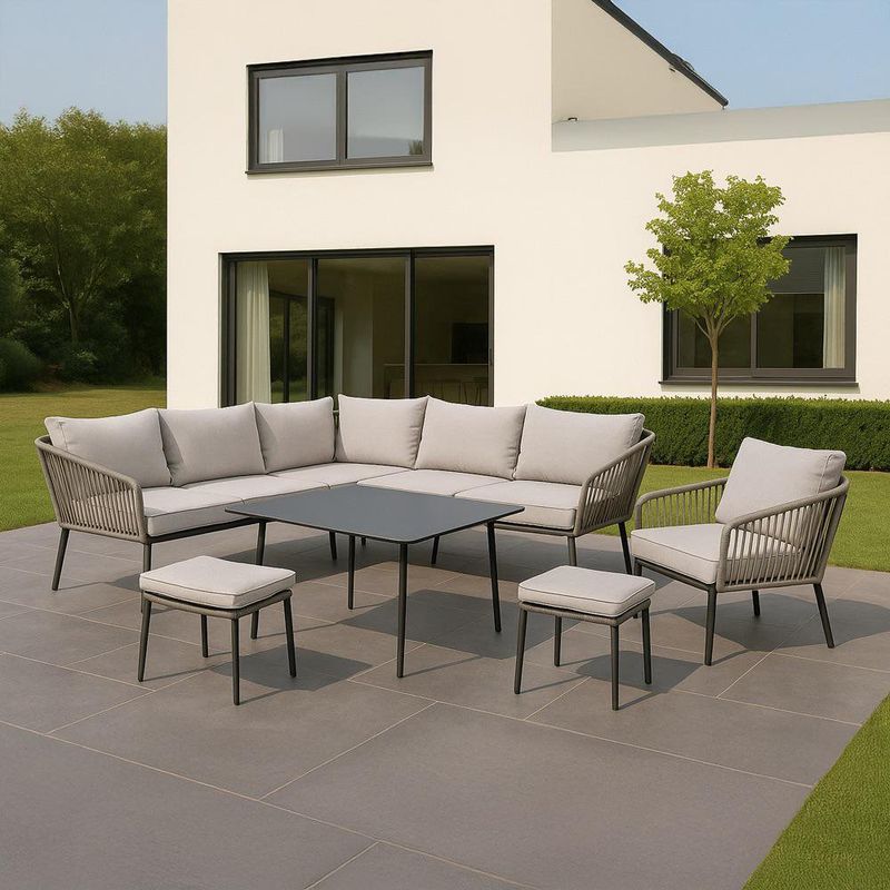 Set Esquinero Gris de 5 Piezas con Mesa