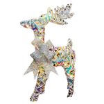 Reno Decorativo Tornasol con Moño Plateado y Luz LED