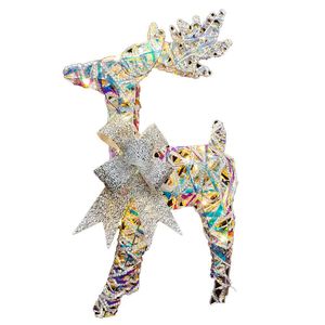 Reno Decorativo Tornasol con Moño Plateado y Luz LED