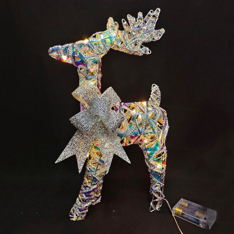 Reno Decorativo Tornasol con Moño Plateado y Luz LED