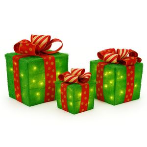 Set 3 Cajas de Regalos Verde con Luz Led