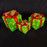 Set 3 Cajas de Regalos Verde con Luz Led