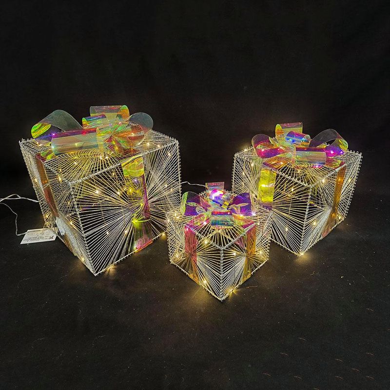 Set de 3 Cajas de Regalos Tornasol con Luz Led