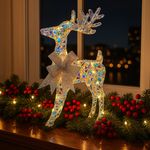 Reno Decorativo Tornasol con Moño Plateado y Luz LED