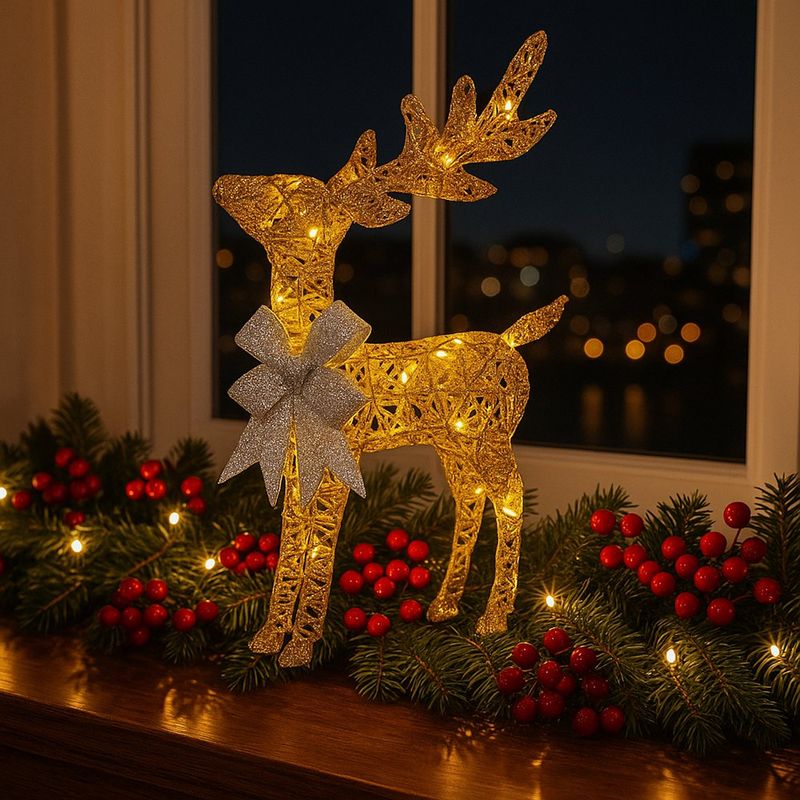 Reno Decorativo Dorado con Luz