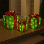 Set 3 Cajas de Regalos Verde con Luz Led