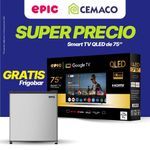 Combo Smart QLed Ultra HD 75 Plg + Frigobar de 1.6 Pies Cúbicos