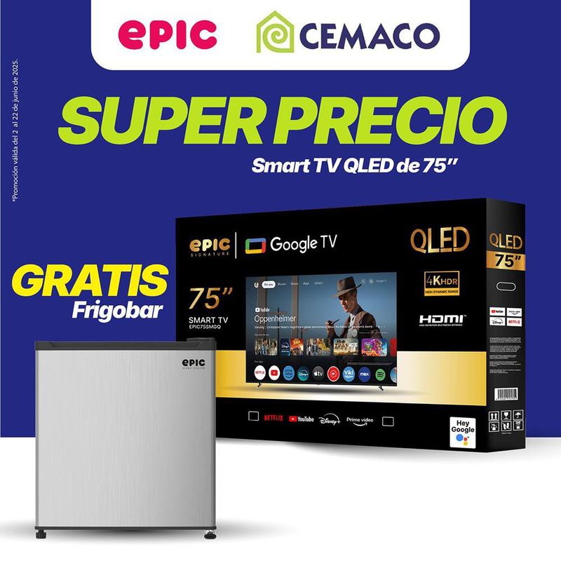 Combo Smart QLed Ultra HD 75 Plg + Frigobar de 1.6 Pies Cúbicos